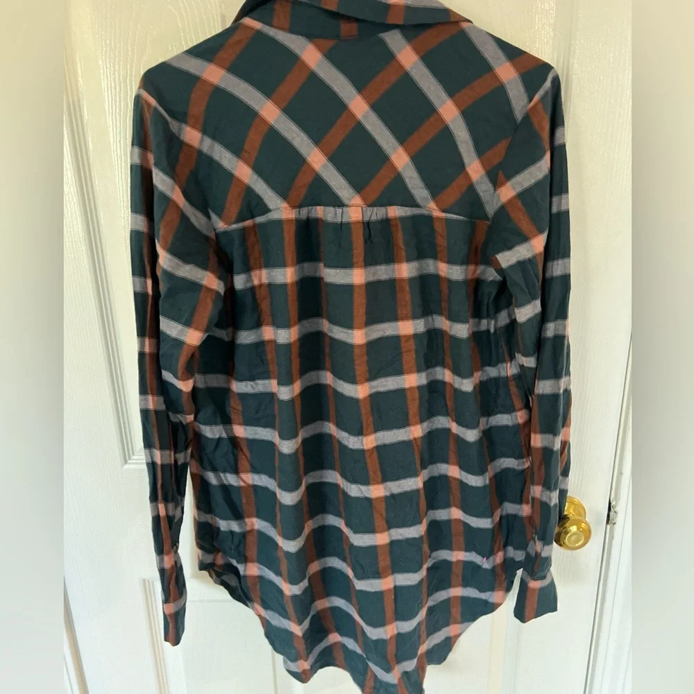 🔵 1) Long Sleeve Button-Down Tunic Shirt Knox Rose oversized  Plaid XS NWT - Picture 3 of 6